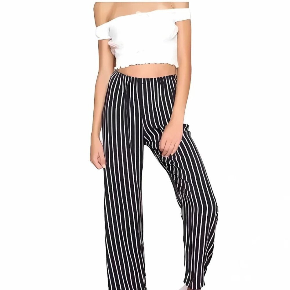 Brandy Melville Navy Blue White Striped Pants Nautical Elastic Pull-On Waist XS